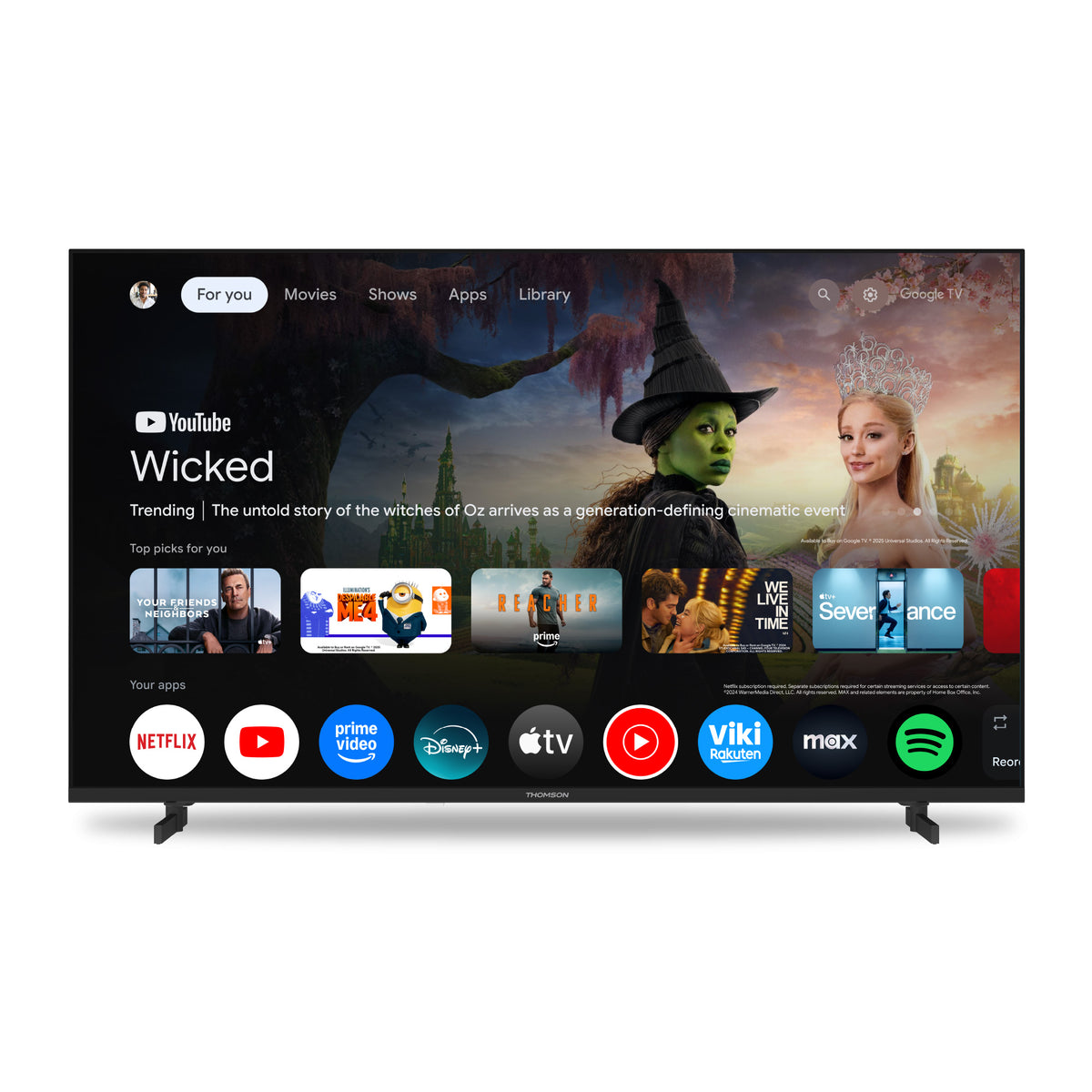 Smart TV displaying a streaming platform interface with various app icons.