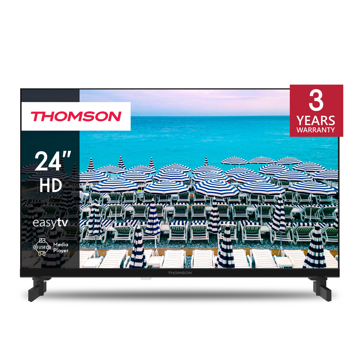 Thomson 24-inch HD TV with beach scene on screen