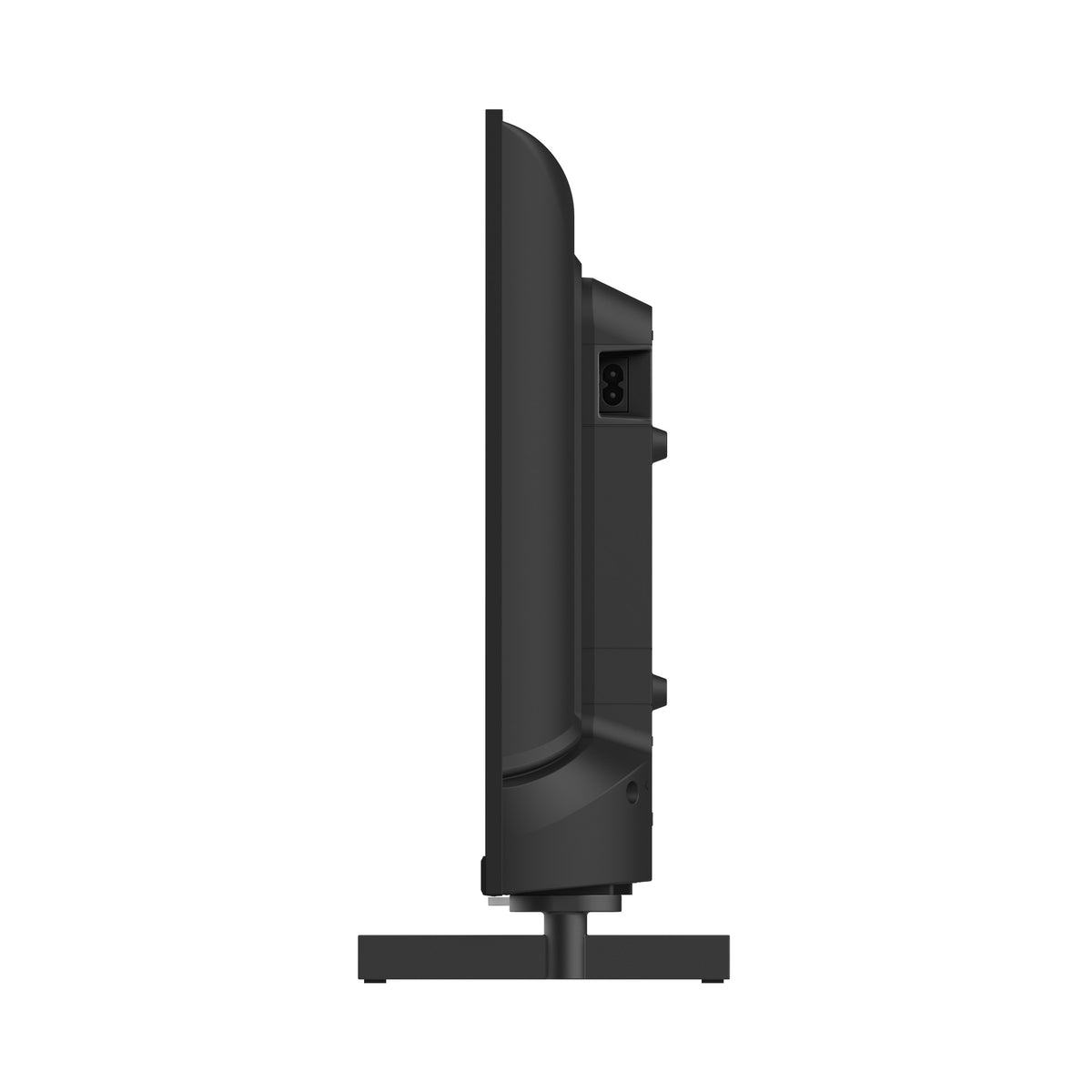 Black TV device with a connector on a white background