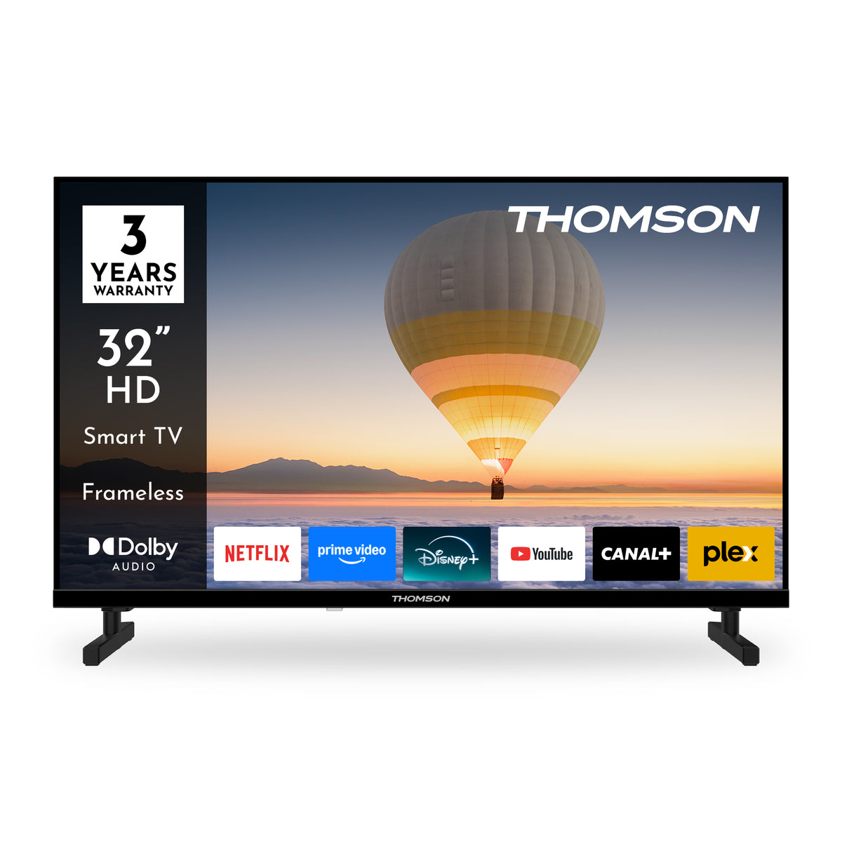 Thomson 32-inch HD smart TV with a hot air balloon graphic on the screen.