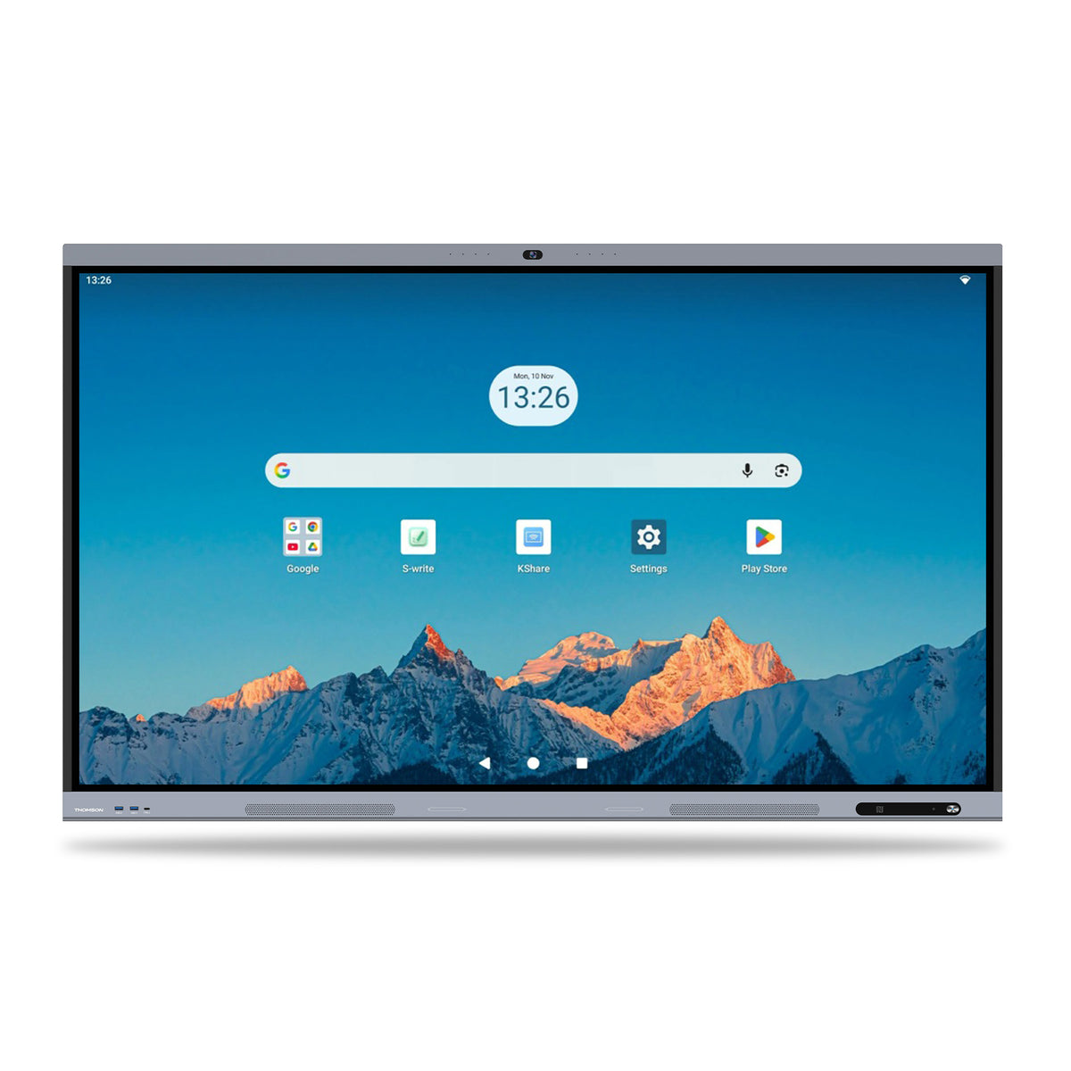 Large digital display with mountainous landscape on screen