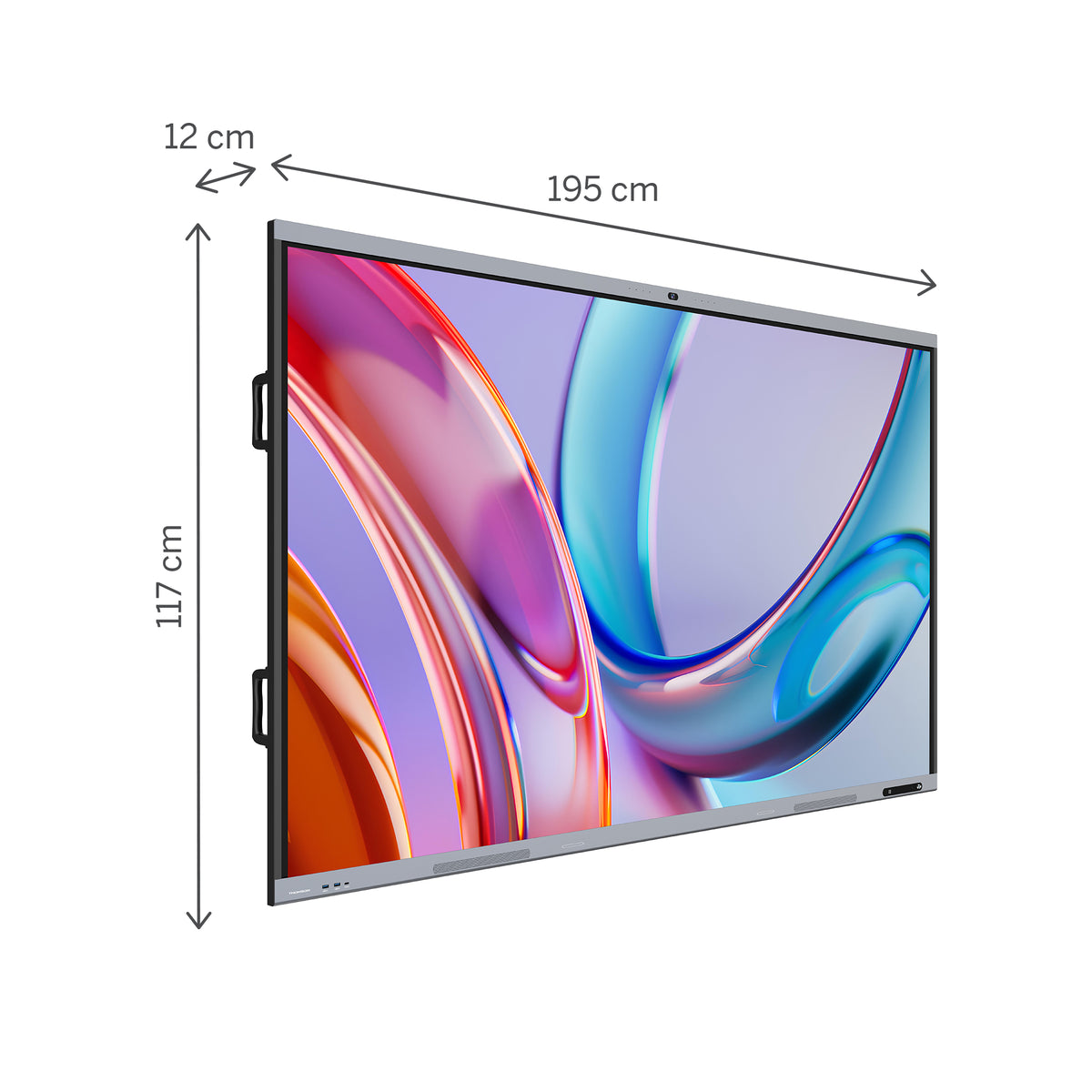 Smartboard with dimensions labeled on a white background