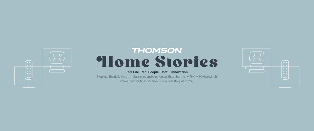  Graphic displaying the title "Thomson Home Stories" in a stylish font, representing home-related narratives.