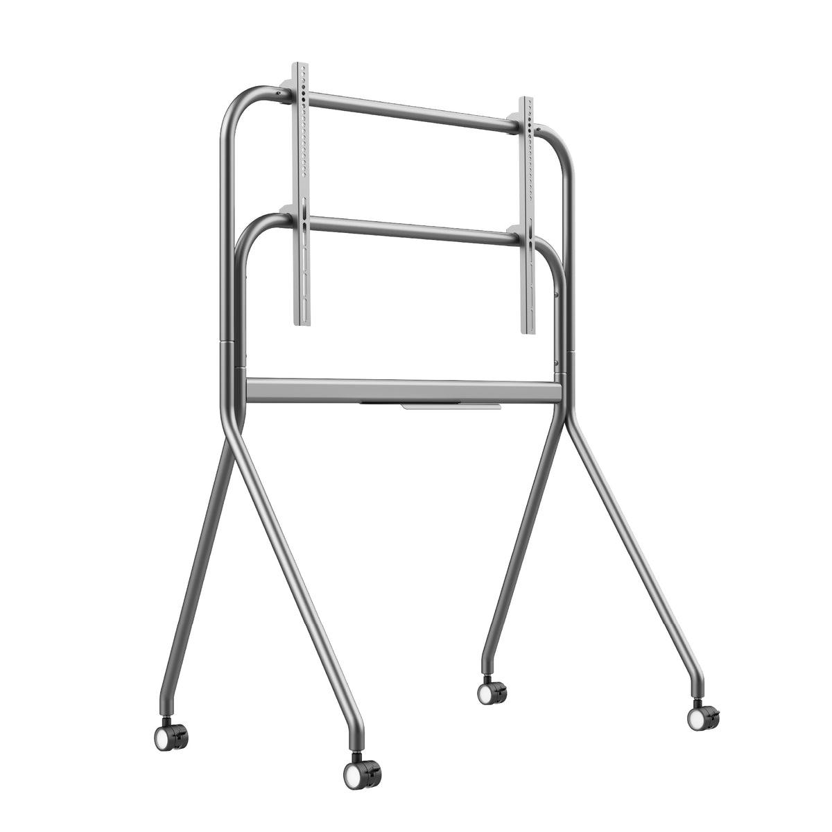 Metal stand with wheels on a white background