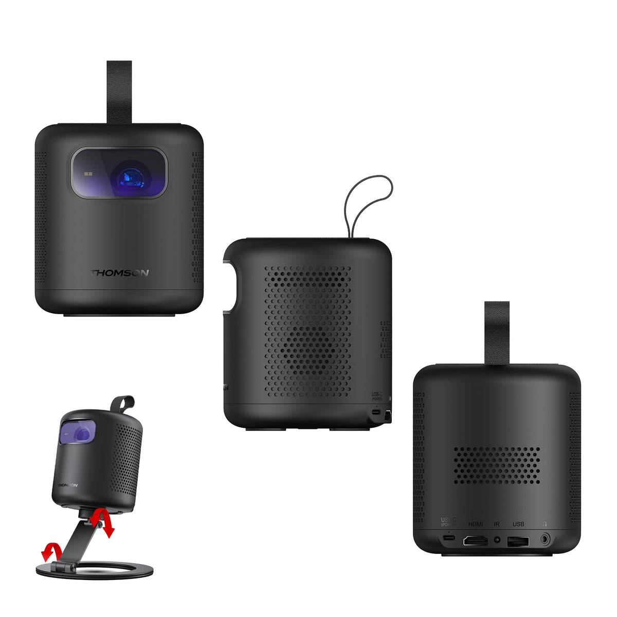 Collection of Thomson Vega projectors with various features on a white background